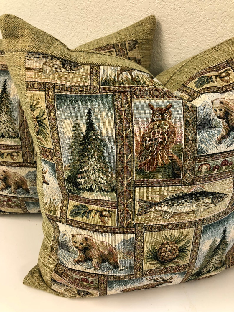 Lodge Cabin Mountain Wildlife Motif Pillow Covers a Pair Etsy