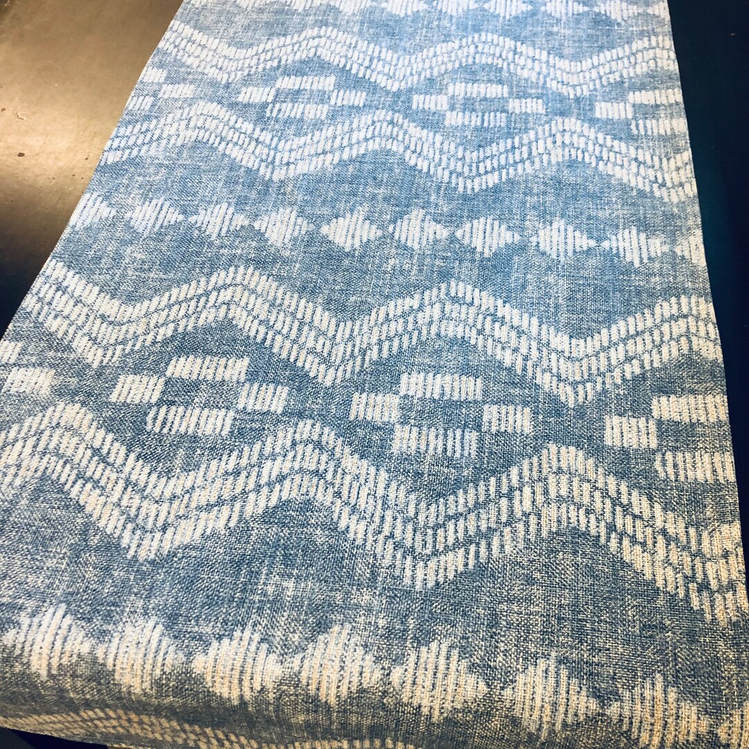 Rustic Textured Looking Blanket Design Blue Tan White Table Runner 19.5 ...