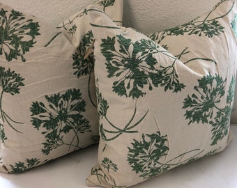 Olive green and white floral contemporary pillow covers a pair 18 inch Ready to ship!