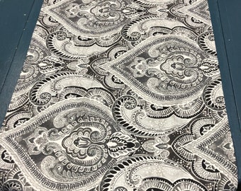 Handmade paisley Table runner gray white charcoal Kelly Ripa cotton print 21.5 by 53  inches READY TO SHIP