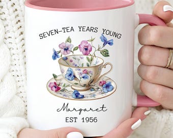 70th Birthday Gift for Woman, Personalised Gift for Grandma, Gift for Mum, Custom Name Gift, Seventieth Birthday Mug, Seven-Tea Coffee Cup