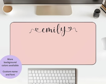 Custom desk mat, personalized mouse pad, boho pastel gaming pad, desk blotter, college dorm decor, aesthetic office, name accessories