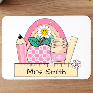 Custom Teacher Mouse Pad, Personalized teacher name, Back to School, Classroom Desk Mat, Unique Teacher Gift, Boho Pastel Mouse Pad,Educator