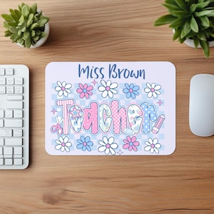 Custom Teacher Mouse Pad, Personalized teacher name, Back to School, Classroom Desk Mat, Unique Teacher Gift,Retro Pastel Mouse Pad,Educator