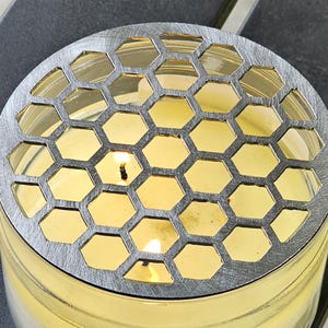 Honeycomb Metal Candle Topper: Geometric Hexagon Jar Candle Lid for Even Burning, Beehive Candle Accessory, Farmhouse Candle Lid, Modern Lid