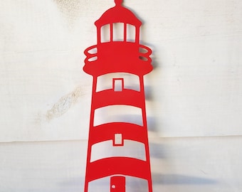 Lighthouse Metal Garden Stake 12" – Coastal Yard Art, Nautical Lawn Decor, Beach House Ornament, Outdoor Lighthouse Silhouette, Coastal Gift