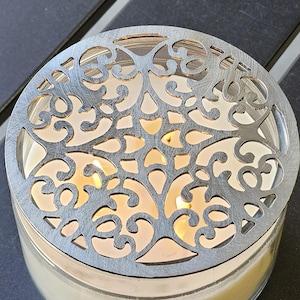 Baroque Bloom Candle Topper: Ornate Metal Candle Lid, Scrollwork Jar Candle Cover, Decorative Candle Accessory, Gift for Candle Lovers