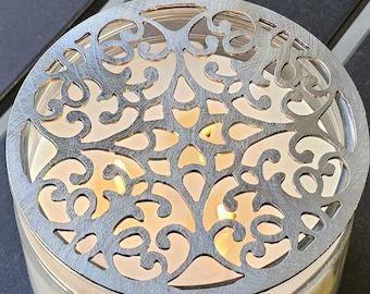 Baroque Bloom Candle Topper: Ornate Metal Candle Lid, Scrollwork Jar Candle Cover, Decorative Candle Accessory, Gift for Candle Lovers