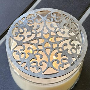 Baroque Bloom Candle Topper: Ornate Metal Candle Lid, Scrollwork Jar Candle Cover, Decorative Candle Accessory, Gift for Candle Lovers