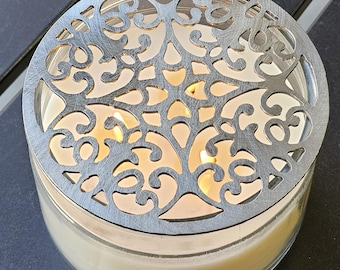 Baroque Bloom Candle Topper: Ornate Metal Candle Lid, Scrollwork Jar Candle Cover, Decorative Candle Accessory, Gift for Candle Lovers