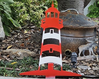 Metal Lighthouse Garden Stake 24" – Coastal Yard Art, Nautical Lawn Decor, Beach House Ornament, Outdoor Lighthouse Silhouette, Coastal Gift