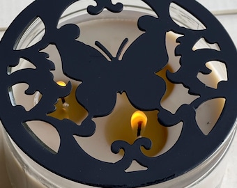 Black Ceramic Butterfly Candle Topper: Nature-Inspired Jar Lid, USA Made