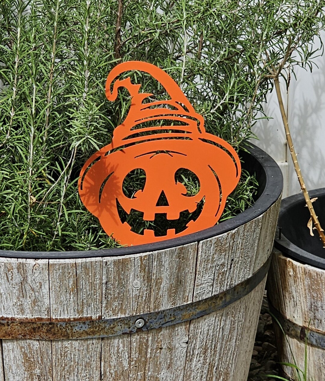 Halloween Pumpkin Garden Stake, Jack O Lantern Plant Decor, Metal Yard ...