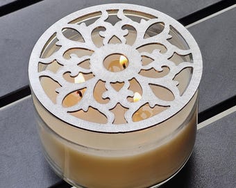 Vintage Floral Candle Topper: Ornate Jar Candle Lid, Elegant Home Decor, Decorative Metal Candle Lid, Gift for Candle Lovers