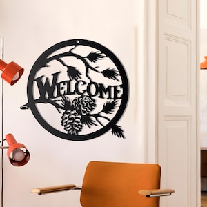 Metal Welcome Sign | Metal Wall Art | Branch Wall Sign | Entryway Decor | Front Door Decor | Outdoor Decor | Welcome Sign for Front Porch
