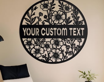 Letrero metálico personalizado con flores silvestres, letrero con nombre familiar personalizado para primavera, letrero rústico de bienvenida con flores, decoración de metal estilo granja, letrero para exteriores.