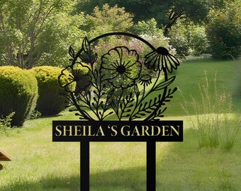 Personalized Flowers Garden Stake | Custom Steel Flower Bed Decoration | Metal Flower Sign | Yard Decoration | Garden Gift