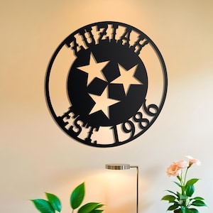 Cartello in metallo Tennessee Tri Star personalizzato / Cartello Tristar / Cartello in metallo con cognome / Regalo Tennessee Tri Star / Regalo Nashville / Arredamento per la casa Tennessee