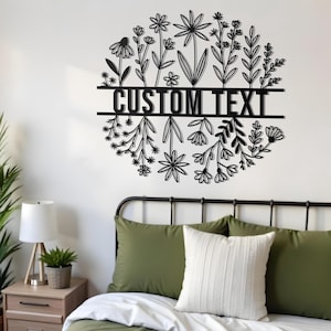 Wildflower Metal Sign Custom | Custom Metal Sign | Spring Flower Metal Wall Decor | Personalized Family Last Name Sign | Welcome Sign Large