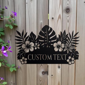 Personalized Flower Bar Metal Sign | Outdoor Garden Decor | Beach House Custom Sign | Hawaiian Decor | Tiki Bar Name Sign | Beach Bar Sign