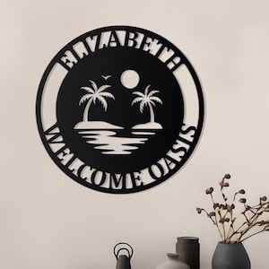 Decorative Pool Metal Sign | Exterior Laser Cut Metal Wall Art | Personalized Family Poolside Hanging Decor | Beach House | Patio Outdoor