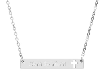 Cutout Cross Bar Necklace, Engraved "Do not be Afraid" Cross Pendant