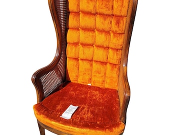 Set of 2-1960's Mid-Century Modern Lewittes tufted velvet cane wingback chair.