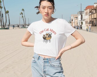 Cat Mom Club Flowy Cropped Tee, Cute Cat Lovers Shirt, Gift for Cat Lovers, Cute Pet Gift, Casual Tee for Pet Moms
