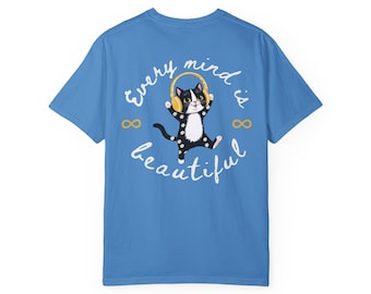 Austism Month Awareness Every Mind is Beautiful Cat T-shirt, Cute Unisex Tee, Fun Gift for Cat Lovers and Neurodivergent, Inspirational.