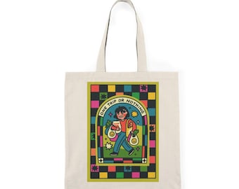 Colorful Natural Tote Bag - 'One Trip or Nothing' - Eco-Friendly Grocery Bag, Shopping Tote, Beach Bag, Gift for Travelers, [...]