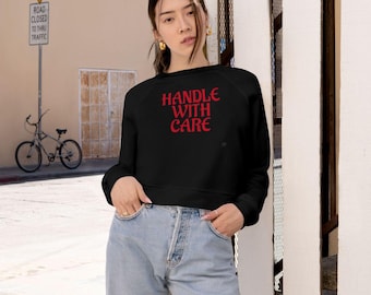 Handle With Care sad broken heart graphic Cropped Sweatshirt | Emotional heart design