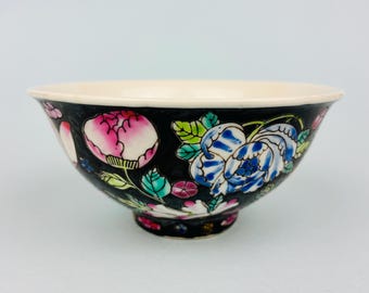 Vtg Chińska porcelanowa miska Jingdezhen Famille Rose Noire - 11 cm Made in China