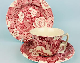 Burleigh Ware Victorian Chintz Pink Trio - Teacup, Saucer & Side Plate - c1960’s