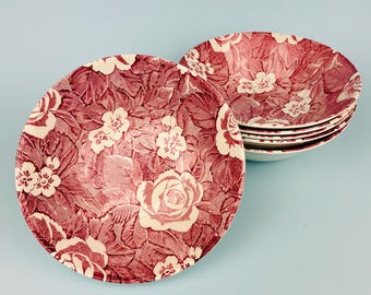 6 x Cuencos de postre vintage Burleigh Ware victorianos de chintz rosa - Inglaterra, década de 1960, 16 cm
