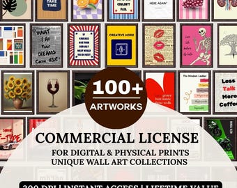 Más de 100 impresiones de arte mural de alta resolución / Paquete de decoración de pared imprimible / Descarga digital de obras de arte para el hogar y la oficina con licencia comercial