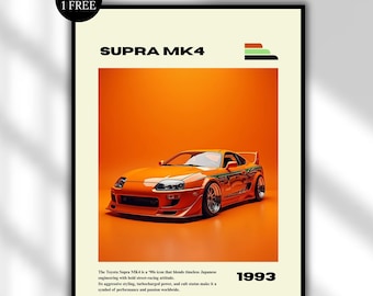 スープラMK4 JDMカーポスター - ターボチャージ2JZドリフトレジェンド、自宅、オフィス、ワークショップに最適な日本のスポーツカーアート - 男性へのギフト