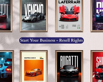 Licencia comercial de por vida para toda la tienda / Haga crecer su negocio digital o físico / Derechos de reventa de arte mural automotriz imprimible / Pósteres de automóviles