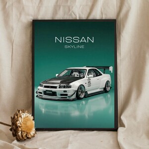 Nissan Skyline-affisch | Minimalistisk JDM-väggkonst | Tuner-bildekor | Japanskt biltryck | Bilentusiastpresent