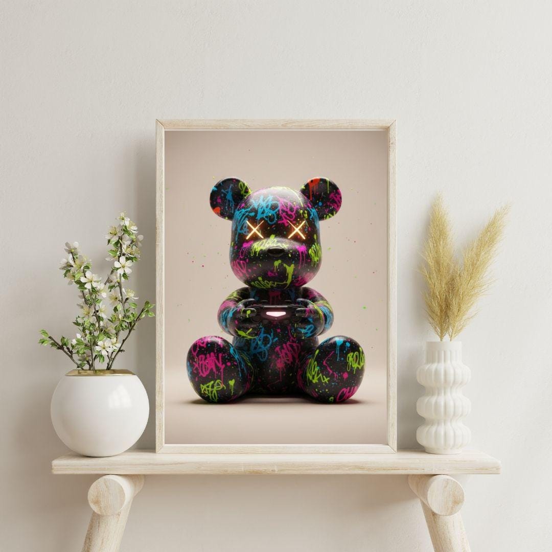 KAWS Style Graffiti Bear Wall Art | Pop Art Poster | Street Art
