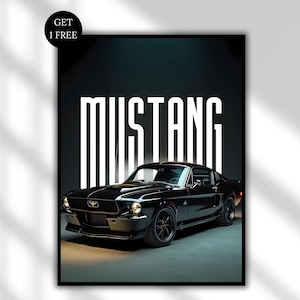 Retro Ford Mustang Printable Wall Art | Vintage Muscle Car Digital Poster | Car Lover Gift | Garage, Home, Wall Decor | Instant Download