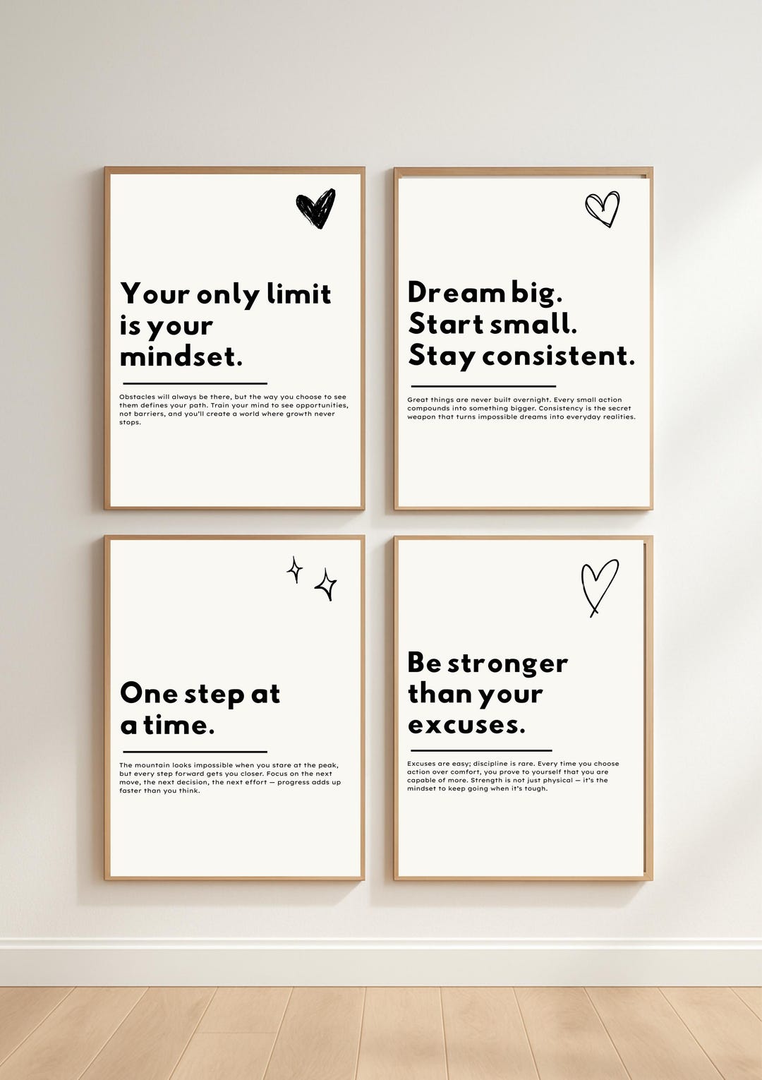 Inspirational Quote Poster Set of 4 | Motivational Wall Art Prints ...
