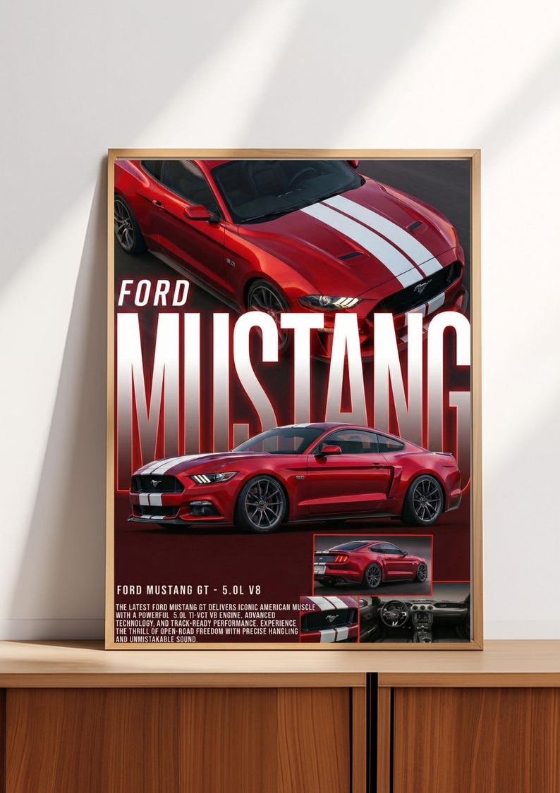 Red Ford Mustang GT Poster | Muscle Car Wall Art | Classic Sports Car ...
