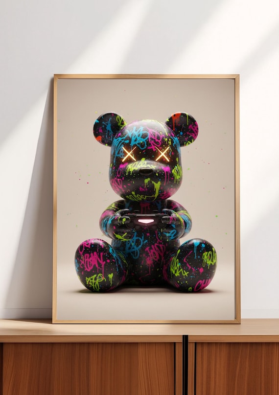 KAWS Style Graffiti Bear Wall Art | Pop Art Poster | Street Art