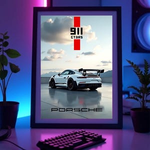 Porsche 911 GT3 RS Printable Wall Art | Supercar Digital Download Poster | Track-Day Sports Car Print for Car Enthusiasts, Bedroom Decor