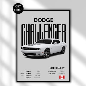 Dodge Challenger Hellcat Poster | Muscle Car Wall Art, Digital Download | Garage Decor, SRT Printable | Home Decor, Gifts For Him