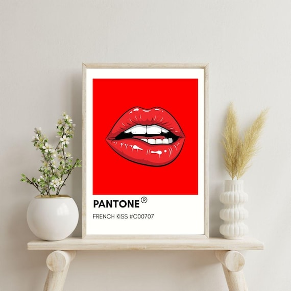Pantone “french Kiss” Red Lips Pop Art Print | Bold Modern Wall