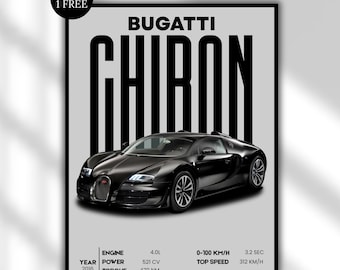 Bugatti Chiron Poster | Supercar Wall Art Printable | Digital Download Car Print | Garage Decor, Home Decor | Hypercar Artwork Gifts For Him