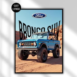 Ford Bronco Printable Wall Art | Classic 4x4 SUV Poster Digital Download | Vintage Artwork for Garage Decor, Boys Room, Car Enthusiast Gift