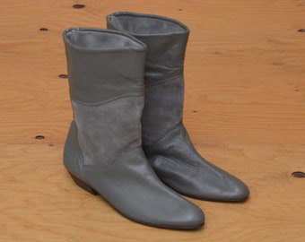 Vintage 80's Gray Leather Slouch Boot SZ 8