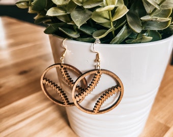 Baseball Mama Earrings | Baltic Birch, Dark Walnut Stain